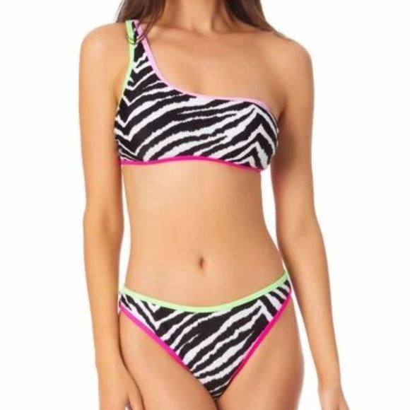 California Waves Asymmetric Bikini Swim Top Bikini Bottom 2pc Set Zebra XS - Picture 1 of 14